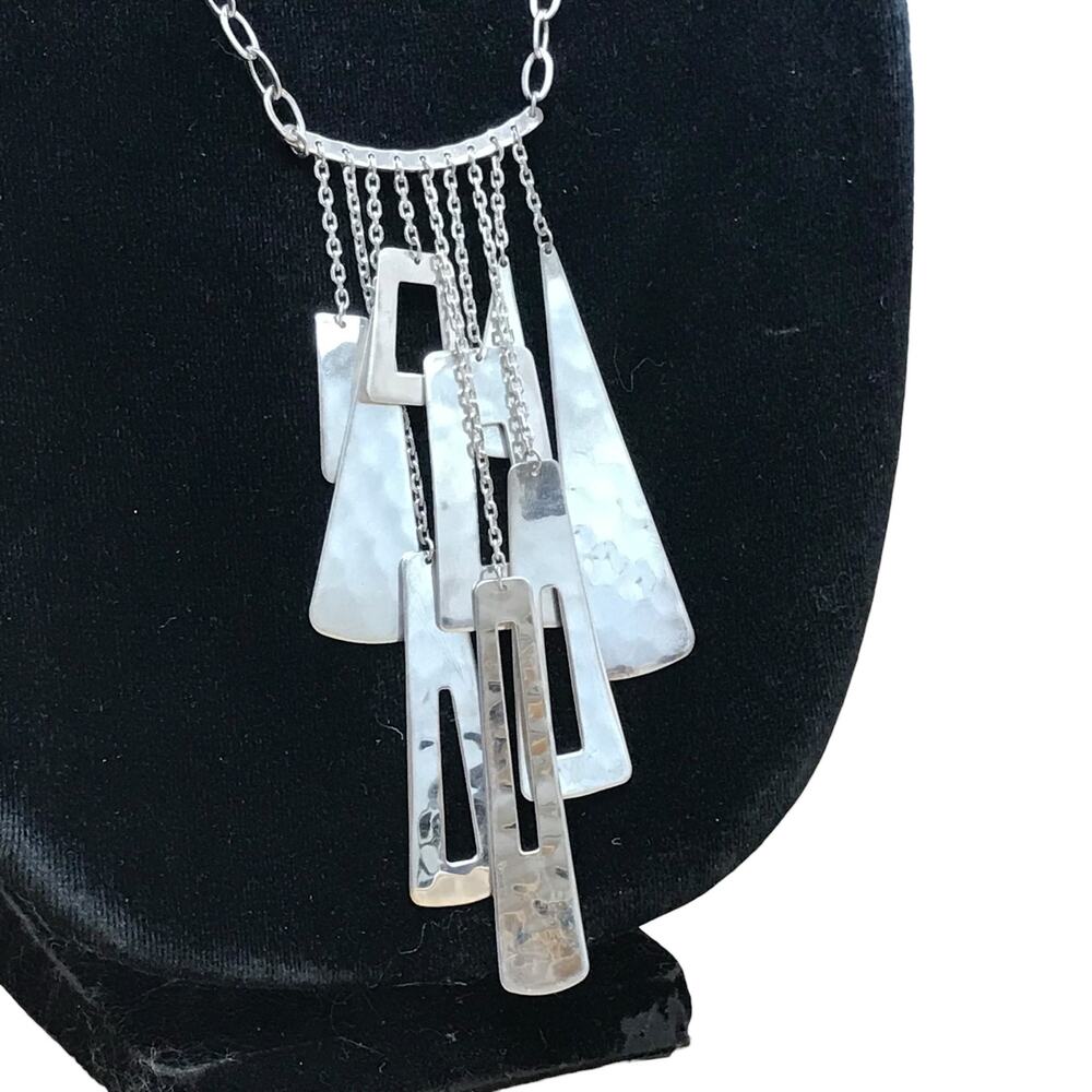 RLM Robert Lee Morris Geometric Fringe Tassel Pendant Necklace Silver Tone